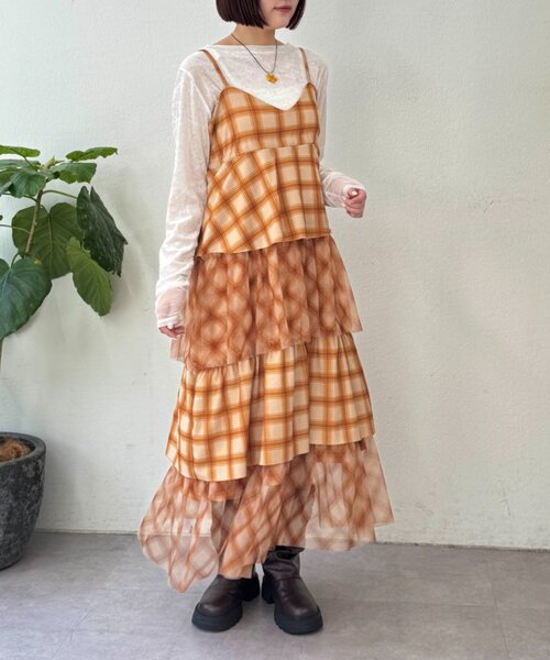 w closet（ダブルクローゼット）の「ミックスティアードキャミワンピース（ワンピース・レディース・ブラック/オフホワイト/ブルー/アイボリー/オレンジ・FREE）」の5枚目の写真