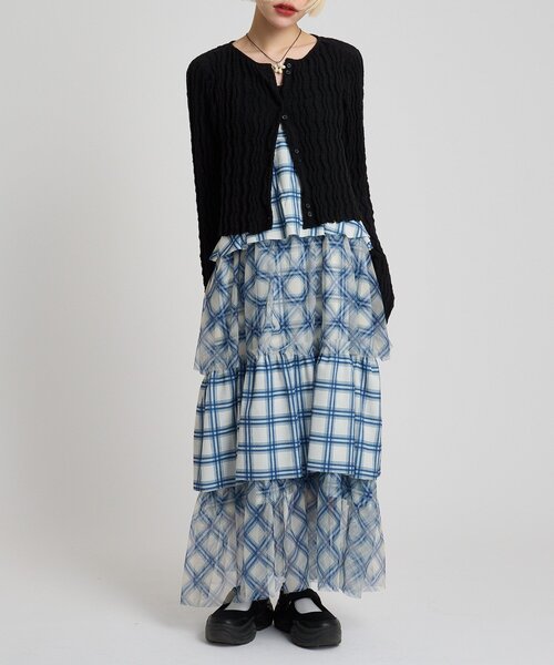 w closet（ダブルクローゼット）の「ミックスティアードキャミワンピース（ワンピース・レディース・ブラック/オフホワイト/ブルー/アイボリー/オレンジ・FREE）」の2枚目の写真