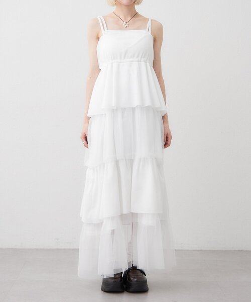 w closet（ダブルクローゼット）の「ミックスティアードキャミワンピース（ワンピース・レディース・ブラック/オフホワイト/ブルー/アイボリー/オレンジ・FREE）」の6枚目の写真