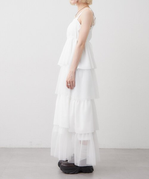 w closet（ダブルクローゼット）の「ミックスティアードキャミワンピース（ワンピース・レディース・ブラック/オフホワイト/ブルー/アイボリー/オレンジ・FREE）」の7枚目の写真