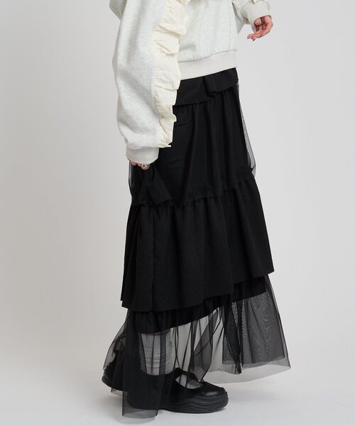 w closet（ダブルクローゼット）の「ミックスティアードキャミワンピース（ワンピース・レディース・ブラック/オフホワイト/ブルー/アイボリー/オレンジ・FREE）」の21枚目の写真