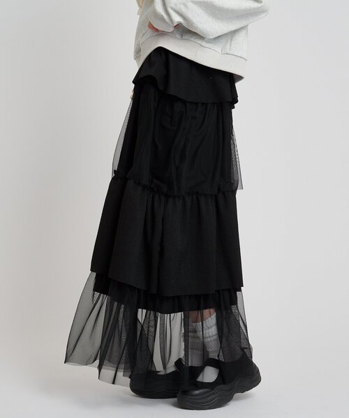 w closet（ダブルクローゼット）の「ミックスティアードキャミワンピース（ワンピース・レディース・ブラック/オフホワイト/ブルー/アイボリー/オレンジ・FREE）」の22枚目の写真