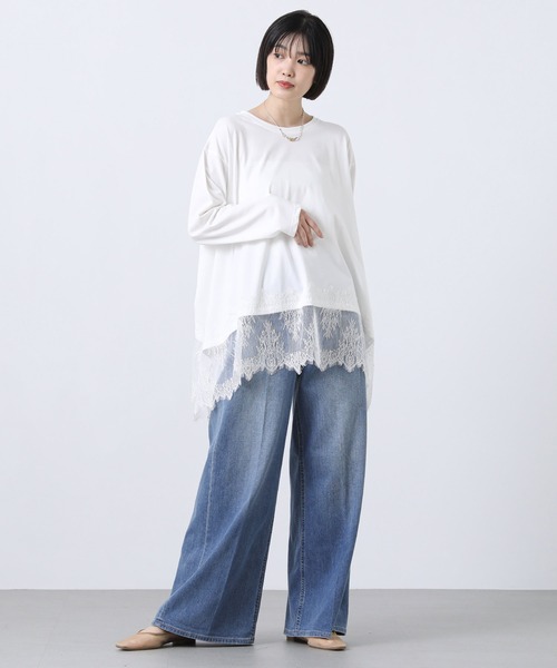 Gready Brilliant(グレディブリリアン)の「レースヘムワイドロンT(Tシャツ/カットソー・レディース・オフホワイト/ブラック・38)」の3枚目の写真