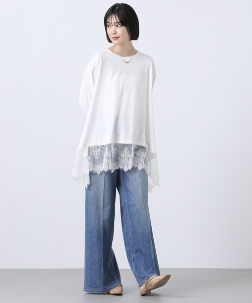 Gready Brilliant(グレディブリリアン)の「レースヘムワイドロンT(Tシャツ/カットソー・レディース・オフホワイト/ブラック・38)」の6枚目の写真