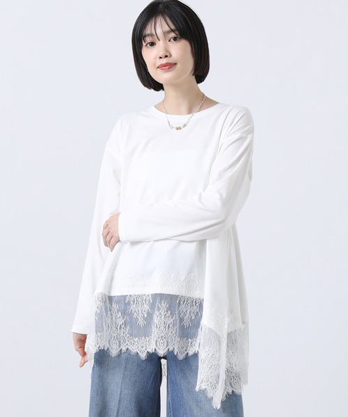 Gready Brilliant(グレディブリリアン)の「レースヘムワイドロンT(Tシャツ/カットソー・レディース・オフホワイト/ブラック・38)」の7枚目の写真