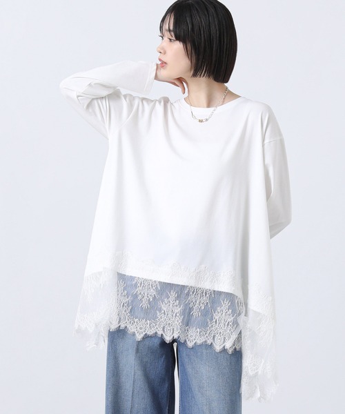 Gready Brilliant(グレディブリリアン)の「レースヘムワイドロンT(Tシャツ/カットソー・レディース・オフホワイト/ブラック・38)」の10枚目の写真