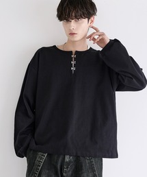 LILL（リル）の「シルバーパーツヘビーウエイトコットンヘンリーネックロングスリーブカットソー（Tシャツ/カットソー）」