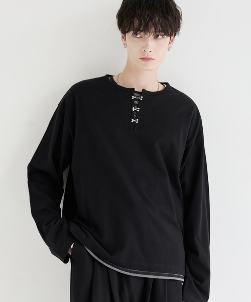 LILL（リル）の「シルバーパーツヘビーウエイトコットンヘンリーネックロングスリーブカットソー（Tシャツ/カットソー・メンズ・ホワイト/ブラック/ブルーグレー/チャコールグレー・XL/L/M/S）」の21枚目の写真