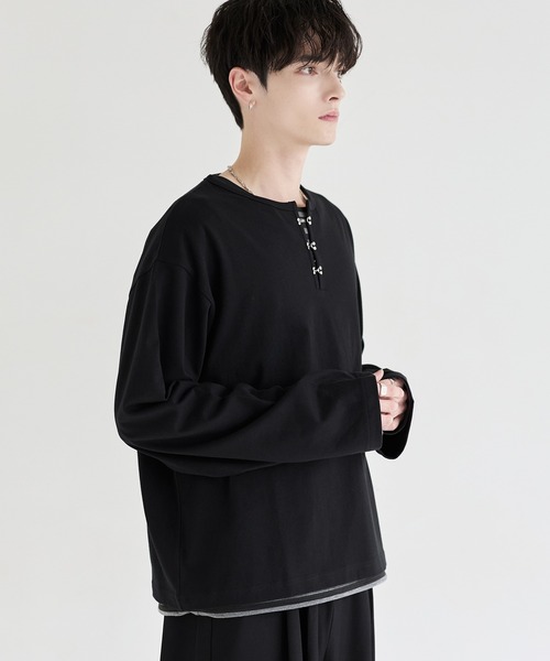 LILL（リル）の「シルバーパーツヘビーウエイトコットンヘンリーネックロングスリーブカットソー（Tシャツ/カットソー・メンズ・ホワイト/ブラック/ブルーグレー/チャコールグレー・XL/L/M/S）」の20枚目の写真