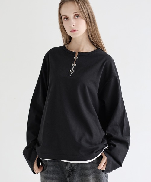 LILL（リル）の「シルバーパーツヘビーウエイトコットンヘンリーネックロングスリーブカットソー（Tシャツ/カットソー・メンズ・ホワイト/ブラック/ブルーグレー/チャコールグレー・XL/L/M/S）」の14枚目の写真