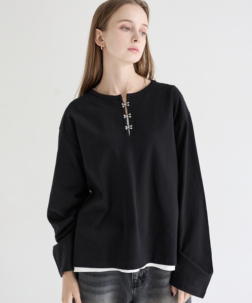 LILL（リル）の「シルバーパーツヘビーウエイトコットンヘンリーネックロングスリーブカットソー（Tシャツ/カットソー・メンズ・ホワイト/ブラック/ブルーグレー/チャコールグレー・XL/L/M/S）」の13枚目の写真