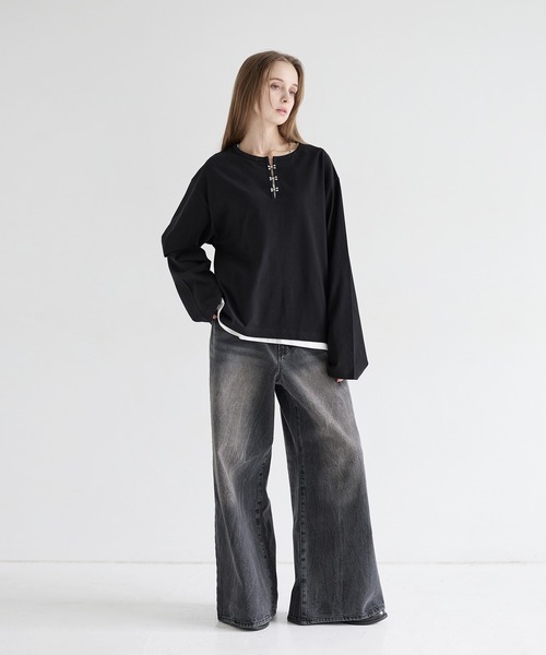 LILL（リル）の「シルバーパーツヘビーウエイトコットンヘンリーネックロングスリーブカットソー（Tシャツ/カットソー・メンズ・ホワイト/ブラック/ブルーグレー/チャコールグレー・XL/L/M/S）」の10枚目の写真