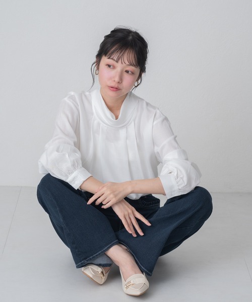 MISCH MASCH（ミッシュマッシュ）の「2026春夏新作 WEB限定 スタンドネックとろみブラウス（シャツ/ブラウス・レディース・ブルー/ホワイト・ﾌﾘ-）」の16枚目の写真