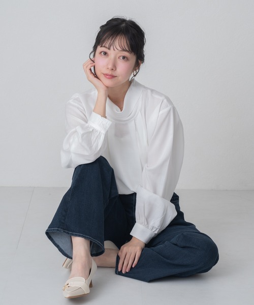 MISCH MASCH（ミッシュマッシュ）の「2026春夏新作 WEB限定 スタンドネックとろみブラウス（シャツ/ブラウス・レディース・ブルー/ホワイト・ﾌﾘ-）」の20枚目の写真