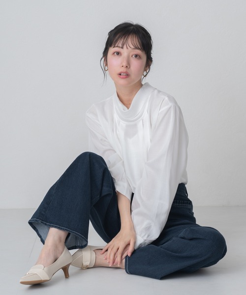MISCH MASCH（ミッシュマッシュ）の「2026春夏新作 WEB限定 スタンドネックとろみブラウス（シャツ/ブラウス・レディース・ブルー/ホワイト・ﾌﾘ-）」の21枚目の写真