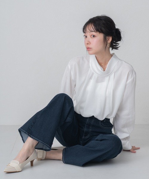 MISCH MASCH（ミッシュマッシュ）の「2026春夏新作 WEB限定 スタンドネックとろみブラウス（シャツ/ブラウス・レディース・ブルー/ホワイト・ﾌﾘ-）」の22枚目の写真