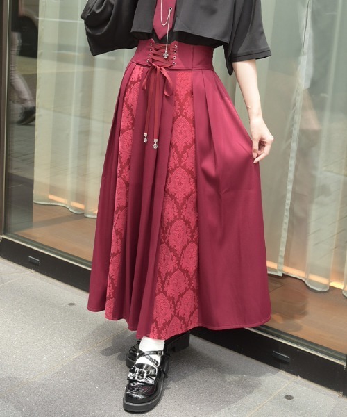 axes femme（アクシーズファム）の「レースアップ×ジャカードスカート（スカート・レディース・ネイビー/ブラック/サックスブルー/レッド・FREE）」の4枚目の写真