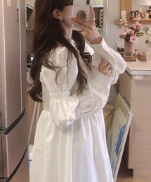 パフスリーブシャツワンピース