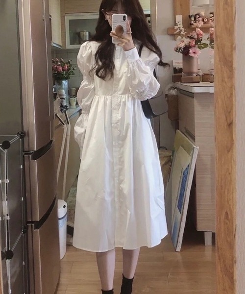 Flugge（フラッジー）の「パフスリーブシャツワンピース（シャツワンピース・レディース・ホワイト・LARGE/MEDIUM）」の3枚目の写真