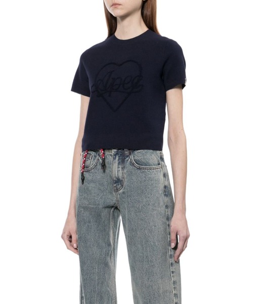 APEE BY A BATHING APE(エイピーバイアベイシングエイプ)の「SHORT SLEEVES SWEATER(ニット/セーター・レディース・ネイビー/アイボリー・SMALL/X-SMALL)」の6枚目の写真