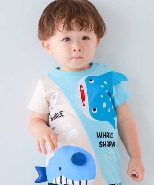 CHEEK ROOM(チークルーム)の「CHEEK ROOM/チークルーム くじらとさめ Tシャツ(Tシャツ/カットソー・キッズ・パープル/サックスブルー/ライトグリーン・90cm/100cm/110cm/120cm/130cm/80cm)」の3枚目の写真