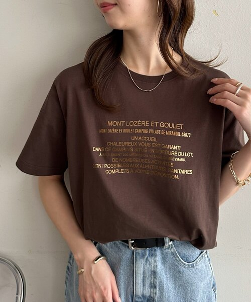 DISCOAT(ディスコート)の「箔プリントTシャツ(Tシャツ/カットソー・レディース・オフホワイト/ライトベージュ/ブラウン・FREE)」の4枚目の写真
