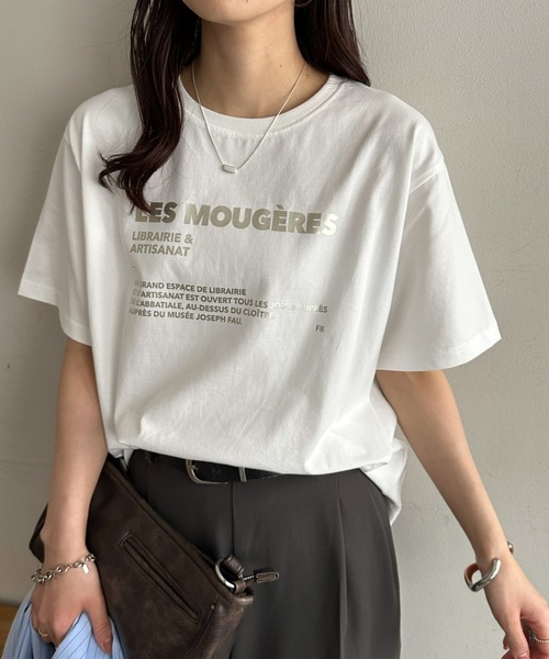 DISCOAT(ディスコート)の「箔プリントTシャツ(Tシャツ/カットソー・レディース・オフホワイト/ライトベージュ/ブラウン・FREE)」の1枚目の写真
