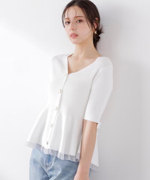 PROPORTION BODY DRESSING(プロポーションボディドレッシング)の「部分シアーペプラムニット / 1216170308(ニット/セーター・レディース・ピンク/ブラック/ブルー/グレー/ホワイト系その他/ホワイト・SMALL/MEDIUM)」の2枚目の写真