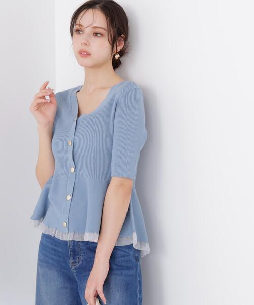 PROPORTION BODY DRESSING(プロポーションボディドレッシング)の「部分シアーペプラムニット / 1216170308(ニット/セーター・レディース・ピンク/ブラック/ブルー/グレー/ホワイト系その他/ホワイト・SMALL/MEDIUM)」の1枚目の写真