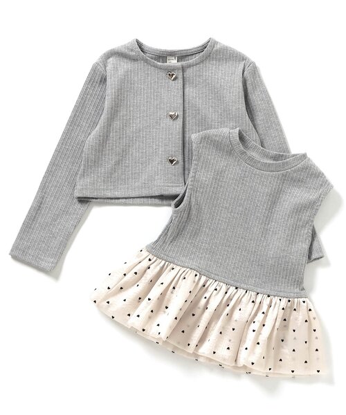 apres les cours（アプレレクール）の「カーディガン&裾バルーンインナー2Pセット（アンサンブル・キッズ・グレー/アイボリー・90/100/110/120/130/140）」の3枚目の写真