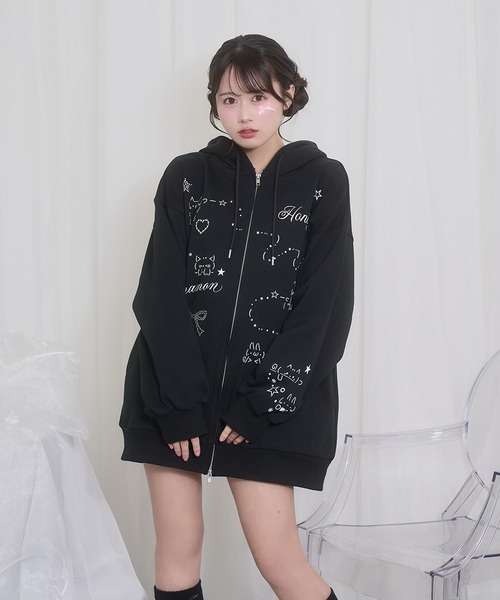 Honey Cinnamon（ハニーシナモン）の「EMOJIジップパーカー（パーカー・レディース・チャコール/ブラック・FREE）」の20枚目の写真