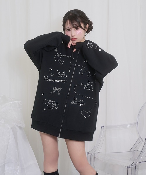 Honey Cinnamon（ハニーシナモン）の「EMOJIジップパーカー（パーカー・レディース・チャコール/ブラック・FREE）」の21枚目の写真