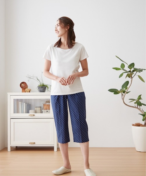 BACKYARD FAMILY（バックヤードファミリー）の「高島ちぢみ 涼感ゆったりホームパンツ（その他ルームウェア・レディース・ターコイズブルー/ネイビー系・M/L）」の2枚目の写真