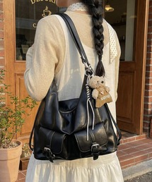 【大容量/3WAY◎】【5色展開】3WAYフロントポケット フェイクレザーショルダーバッグ リュック トート