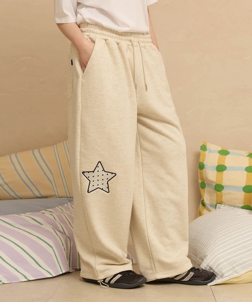 WaiKei（ワイケイ）の「セットアップ着用可能【UNISEX】Wai Kei／アップリケドットパンツ（スウェットパンツ・レディース・ブラック/ナチュラル・MEDIUM/LARGE）」の2枚目の写真