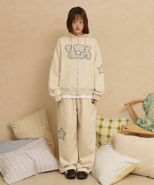 WaiKei（ワイケイ）の「セットアップ着用可能【UNISEX】Wai Kei／アップリケドットパンツ（スウェットパンツ・レディース・ブラック/ナチュラル・MEDIUM/LARGE）」の5枚目の写真