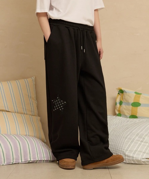 WaiKei（ワイケイ）の「セットアップ着用可能【UNISEX】Wai Kei／アップリケドットパンツ（スウェットパンツ・レディース・ブラック/ナチュラル・MEDIUM/LARGE）」の12枚目の写真