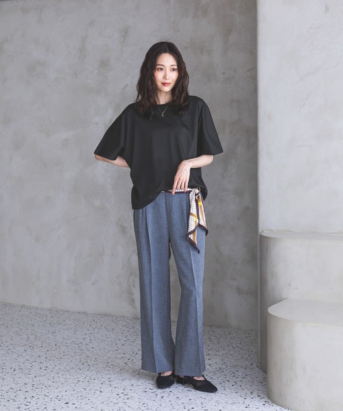 GLOBAL WORK（グローバルワーク）の「リッチクリーン透けにくいドルマンプルオーバー/636794（Tシャツ/カットソー・レディース・ダークグレー/ホワイト/ブラック/ブルー・MEDIUM/SMALL/LARGE）」の6枚目の写真
