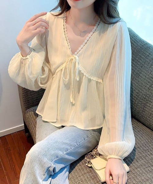 SallyLunn(サリーラン)の「シアー楊柳レースブラウス(シャツ/ブラウス・レディース・ブラック/アイボリー・LARGE)」の2枚目の写真