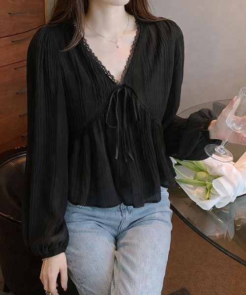 SallyLunn(サリーラン)の「シアー楊柳レースブラウス(シャツ/ブラウス・レディース・ブラック/アイボリー・LARGE)」の1枚目の写真