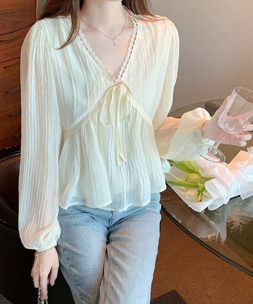SallyLunn(サリーラン)の「シアー楊柳レースブラウス(シャツ/ブラウス・レディース・ブラック/アイボリー・LARGE)」の6枚目の写真