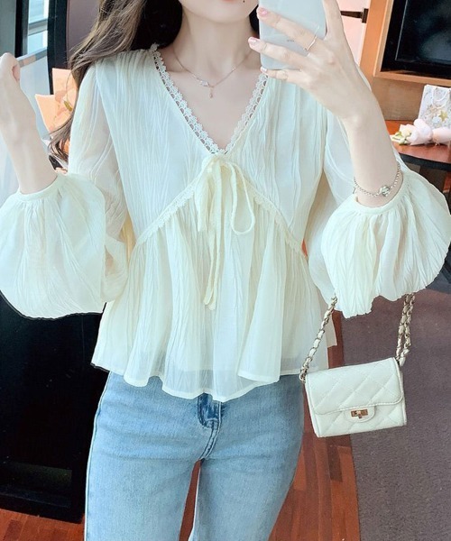 SallyLunn(サリーラン)の「シアー楊柳レースブラウス(シャツ/ブラウス・レディース・ブラック/アイボリー・LARGE)」の5枚目の写真