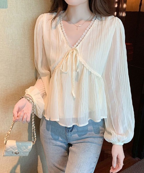 SallyLunn(サリーラン)の「シアー楊柳レースブラウス(シャツ/ブラウス・レディース・ブラック/アイボリー・LARGE)」の4枚目の写真
