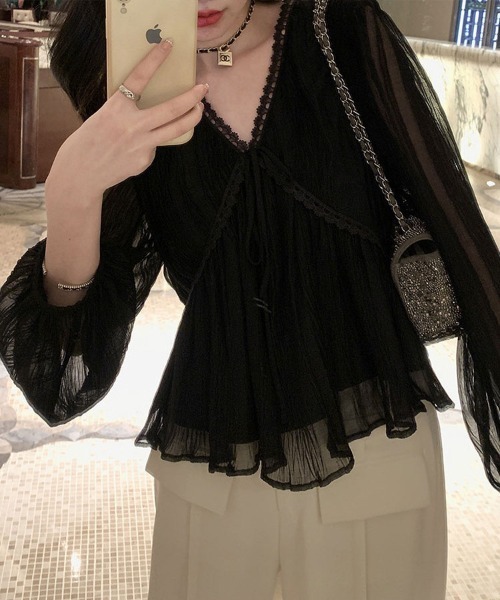 SallyLunn(サリーラン)の「シアー楊柳レースブラウス(シャツ/ブラウス・レディース・ブラック/アイボリー・LARGE)」の17枚目の写真