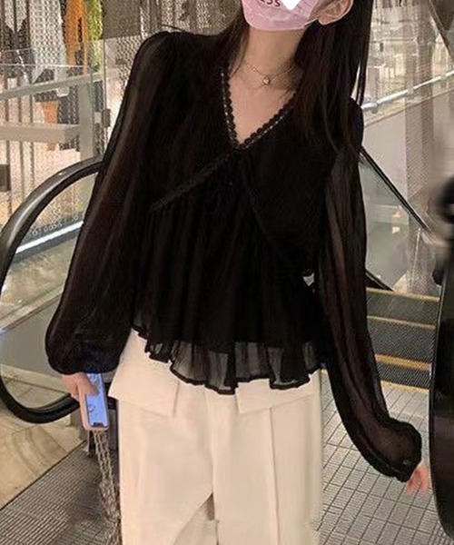 SallyLunn(サリーラン)の「シアー楊柳レースブラウス(シャツ/ブラウス・レディース・ブラック/アイボリー・LARGE)」の14枚目の写真