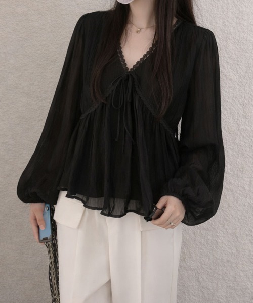 SallyLunn(サリーラン)の「シアー楊柳レースブラウス(シャツ/ブラウス・レディース・ブラック/アイボリー・LARGE)」の13枚目の写真