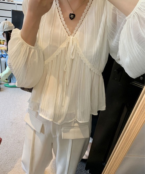 SallyLunn(サリーラン)の「シアー楊柳レースブラウス(シャツ/ブラウス・レディース・ブラック/アイボリー・LARGE)」の10枚目の写真