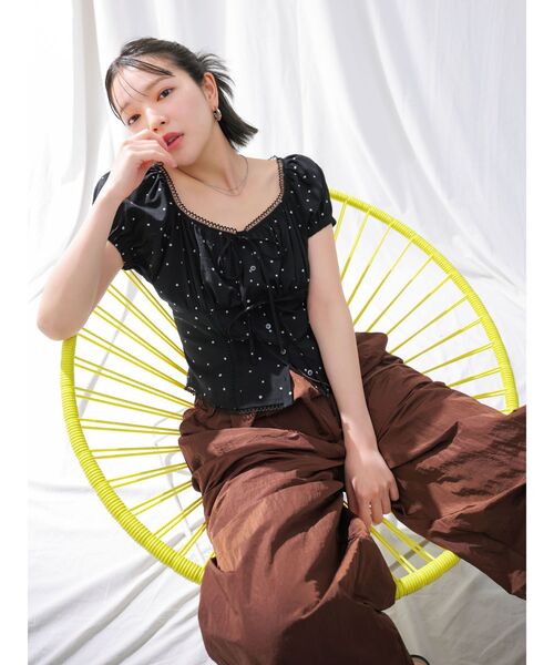 LAGUNAMOON(ラグナムーン)の「ウエストレースリラックスパンツ 【夏服】 【セットアップ対応】(その他パンツ・レディース・アイボリー/ブラウン・SMALL/MEDIUM)」の1枚目の写真
