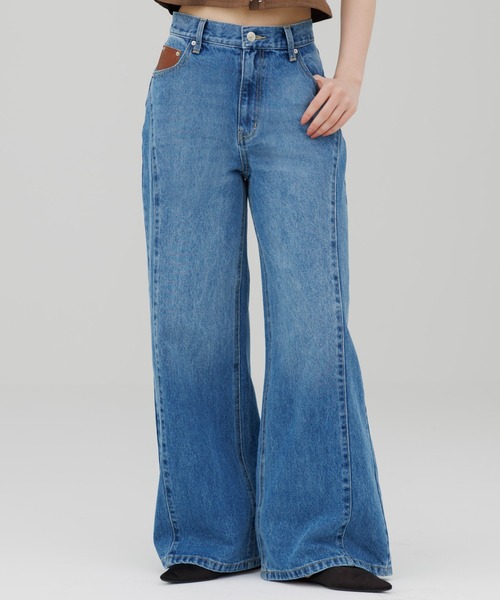 SENEE ホワイト ワイドレッグデニム Sサイズ stitch line wide denim（ステッチラインワイドデニム）（デニムパンツ