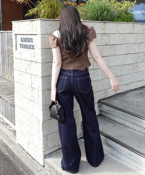 SENEE ワイドレッグデニム ライトブルー stitch line wide denim（ステッチラインワイドデニム）（デニムパンツ